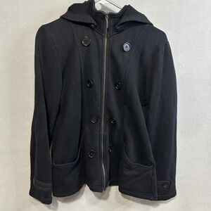 Style Co Sport Black‎ Hooded Double Breasted Cotton Jacket Size Large